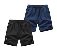 RLEHJN 2 Pack Gym Shorts Men Zip Pocket Summer Casual Outdoor Running Sports Elasticated Waist Short Pants Quick Dry Athletic Workout Training Shorts for Walking, Beach, Hiking & Camping M-5XL Navy