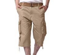 RLEHJN 3/4 Length Cargo Shorts Men UK Clearance, Mens Summer Shorts Elasticated Waist Casual Lightweight Cropped Trousers Solid Color Drawstring Three Quarter Pants with Multi Pockets Beige