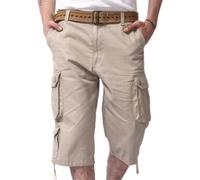 RLEHJN 3/4 Length Cargo Shorts Men UK Sale Clearance, Mens Summer Shorts Elasticated Waist Casual Lightweight Cropped Trousers Solid Color Drawstring Three Quarter Pants with Multi Pockets Silver