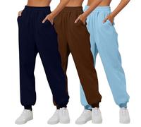 RLEHJN 3 Pack Jogging Bottoms for Women, Womens Joggers with Pockets Tracksuit Bottoms Plain Sweatpants Casual Sports Elasticated Waist Trousers for Yoga Fitness Gym Running Workout Lounge Pants Blue