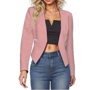 RLEHJN Blazers for Women UK Plain Cropped Open Front Cardigans Casual Long Sleeve Suit Work Office Coats Short Cardigan Suit Formal Jacket Crop Top Solid Color Blazer Coat with Zip Pockets