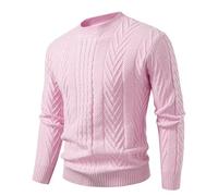 RLEHJN Cable Knit Jumper for Men Winter Solid Color Knitted Jumper Mock Neck Knit Sweater Causal Slim Fit Sweatshirts Thermal Long Sleeve Tops Stretch Shirts Warm Pullover Knitwear Size M-3XL Pink