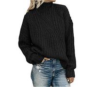 RLEHJN Cable Knit Jumper Women UK Mock Neck Chunky Knitted Jumpers Plain Sweater Solid Color Knit Tops Long Sleeve Pullover Comfortable Knitwear Ladies Jumpers Size 6-14 Black