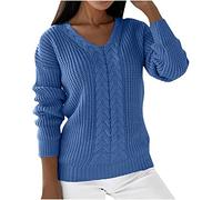 RLEHJN Cable Knit Jumper Women V Neck Chunky Knitted Jumpers Plain Sweater Solid Color Knit Tops Long Sleeve Pullover Comfortable Knitwear Ladies Jumpers Size 8-18