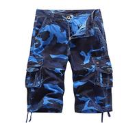 RLEHJN Camo Cargo Shorts for Men UK Camouflage Combat Shorts with Multi Pockets Summer Workwear Loose Fit Drawstring Bottoms Casual Short Pants for Walking, Running, Fishing, Hiking & Camping