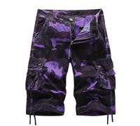 RLEHJN Camo Cargo Shorts for Men UK Camouflage Combat Shorts with Multi Pockets Summer Workwear Loose Fit Drawstring Bottoms Casual Short Pants for Walking, Running, Fishing, Hiking & Camping