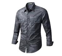 RLEHJN Camouflage Shirts for Men Adult, Mens Casual Shirts Slim Fit Long Sleeve Camo Cargo Shirts with Pockets Regular Fit Outdoor Work Shirt Cotton Lapel Collar Button Down Tops Workwear