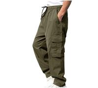 RLEHJN Cargo Pants Men, Mens Cargo Trousers Elasticated Waist Work Trousers Casual Straight Leg Combat Pants Loose Fit Tracksuit Bottoms Outdoor Work Wear Full Length Cargos with Pockets Army Green