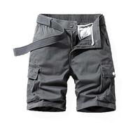 RLEHJN Cargo Shorts for Men UK Deals Summer Cotton Combat Shorts with Multi Pockets Solid Color Elasticated Waist Half Pants Workwear Loose Fit Short Pants for Running, Fishing, Hiking & Camping Gray
