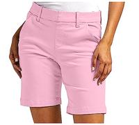 RLEHJN Chino Shorts Women Solid Color Loose Stretch Cargo Shorts Ladies Turned Hem Casual Everyday Hiking Combat Pants Capri Regular Fit Above The Knee Summer Crops Size 8-20 Pink