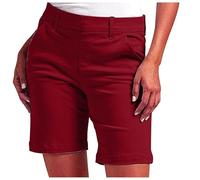 RLEHJN Chino Shorts Women Solid Color Loose Stretch Cargo Shorts Ladies Turned Hem Casual Everyday Hiking Combat Pants Capri Regular Fit Above The Knee Summer Crops Size 8-20 Red