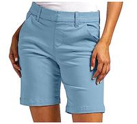 RLEHJN Chino Shorts Women Solid Color Loose Stretch Cargo Shorts Ladies Turned Hem Casual Everyday Hiking Combat Pants Capri Regular Fit Above The Knee Summer Crops Size 8-20 Blue