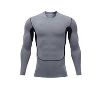 RLEHJN Compression Tops for Men Long Sleeve Warehouse Clearance, Mens Running Top Gym Active Wear T Shirts Color Block Compression Shirt for Sports Fitness Workout Cycling Training M-3XL Gray