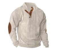 RLEHJN Corduroy Sweatshirts for Men UK Clearance Color Block Tactical Long Sleeve Tops Vintage Half Buttons Casual Stand Collar Jumper Autumn Winter Pullover Slim Fit Patchwork Sweater S-3XL