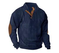 RLEHJN Corduroy Sweatshirts for Men UK Sale Clearance Color Block Tactical Long Sleeve Tops Vintage Half Buttons Casual Stand Collar Jumper Autumn Winter Pullover Slim Fit Patchwork Sweater S-3XL