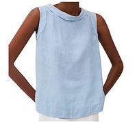 RLEHJN Cotton Linen Sleeveless Tops for Women UK Sale Clearance, Ladies Vests Summer Plain Tank Tops Casual Round Neck T Shirts Loose Fit Comfortable Blouses Solid Color Tee Shirts