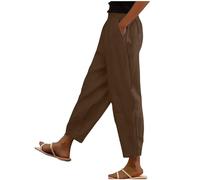 RLEHJN Cotton Linen Trouser Women UK Sale Clearance Solid Color Elasticated Waist Trousers Ladies Summer Lounge Pants Plain Loose Fit Full Length Pants Casual Straight Leg Bottoms with Pockets