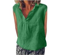 RLEHJN Cotton Linen Vest Tops Women UK Clearance Summer Tank Top Plain V Neck Shirts Casual Sleeveless Tunic Tops Comfortable Basic Tees Turn-Down Collar Loose Elegant Blouse Ladies Vests