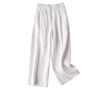 RLEHJN Cropped Cotton Linen Trousers Women UK Sale Clearance Plain Baggy Summer Trousers Elegant Lounge Pants Casual Beach Bottoms with Pockets Ladies Pants Elasticated Waist S-3XL