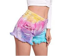 RLEHJN Denim Shorts for Women UK My Orders Warehouse Deals Clearance Cheap 2025 Tie-Dye Stretchy Distressed Ripped High Waisted Hot Jean Shorts Blue