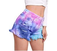 RLEHJN Denim Shorts for Women UK My Orders Warehouse Deals Clearance Cheap 2025 Tie-Dye Stretchy Distressed Ripped High Waisted Hot Jean Shorts Dark Blue