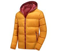 RLEHJN Down Jacket Men Lightweight, Mens Padded Jacket Full Zip Warehouse Clearance Winter Quilted Coat with Zipper Pockets Warm Hoodies Contrast Color Hooded Outerwear for Travelling, Walking S-3XL