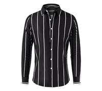 RLEHJN Dress Shirts for Men Adult, Mens Formal Shirts Regular Fit Striped Printed Long Sleeve Casual Shirts Slim Fit Business Wedding Work Shirts Lapel Collar Button Down Tops M-5XL Black