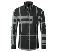 RLEHJN Dress Shirts for Men, Mens Formal Shirts Striped Plaid Long Sleeve Casual Shirts Business Regular Fit Wedding Work Shirts Lapel Collar Button Down Tops with Front Pocket L-6XL Black