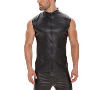 RLEHJN Faux Leather Vest Tops for Men, Mens Tank Tops Full Zip Vests Sleeveless Tshirt Waistcoats Casual Stand Collar Undershirts Gilet Everyday Athletic Wear Fashion Workout Tee Shirts S-5XL