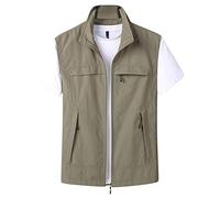 RLEHJN Gilet for Men UK Sale Clearance Activewear Vests Thin Gilet Full Zip Stand Collar Coat Sleeveless Softshell Jacket with Pockets Cargo Outerwear for Outdoor Hiking Hunting Fishing