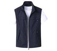 RLEHJN Gilet for Men UK Sale Clearance Activewear Vests Thin Gilet Full Zip Stand Collar Coat Sleeveless Softshell Jacket with Pockets Cargo Outerwear for Outdoor Hiking Hunting Fishing