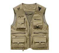RLEHJN Gilet for Men UK Sale Clearance Quick Dry Cargo Vest Jacket Mesh Waistcoat Breathable Zip Vest Jacket Sleeveless V Neck Jacket Multi Pockets Outerwear Hiking Fishing Photography Vests Gilet