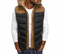 RLEHJN Gilet for Men UK Sale Clearance Winter Warm Jackets Padded Puffer Gilet Activewear Vests Patchwork Hoodies Coat Hooded Sleeveless Softshell Jacket with Pockets Body Warmer Outerwear