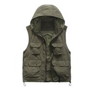 RLEHJN Gilet for Men with Hood Quick Dry Hooded Cargo Vest Jacket Thin Activewear Vests Lightweight Full Zip Coat Sleeveless Softshell Jacket with Pockets Outerwear for Outdoor Hiking Hunting Fishing