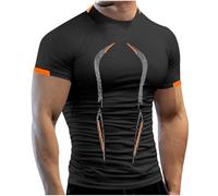 RLEHJN Gym T Shirts Compression Shirt Men Muscle Fit Sports Workout Short Sleeve T-Shirt Printed Tee Shirts Round Neck Summer Tops Mens Tshirts for Running Fitness Cycling and Training S-5XL Black