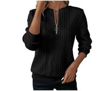 RLEHJN Half Zip Sweatshirt Women, Ladies Jumper Plain 1/4 Zip Pullover Cable Knit Jumper with Pockets Autumn Winter Long Sleeve Stand Collar Tops Solid Color Basic Sweaters Size 8-16 Black