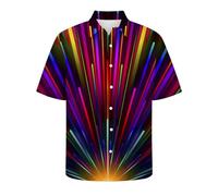RLEHJN Hawaiian Shirts for Men UK Clearance Rainbow Printed Summer Shirts Button Down Tropical Holiday Beach Shirts Casual Short Sleeve Tops Lightweight Turn-Down Collar Shirt