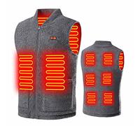 RLEHJN Heated Fleece Gilet for Men Fluffy Teddy Heated Body Warmer Sleeveless Jackets Winter Unisex USB Electric Vest Stand Collar Warm Heating Coat for Outdoor Camping Riding Hiking M-5XL