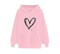 RLEHJN Hoodies for Women UK Oversized Jumpers Long Sleeve Fleece Sweatshirts Hearts Printed Hooded Pullover Autumn Winter Sweaters Activewear Hoody Fleece Lined Tops with Hood and Pockets S-3XL Pink
