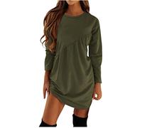 RLEHJN Jumper Dress for Women UK Warehouse Clearance Autumn Dresses Casual Plain Long Sleeve Sweatshirt Dress Knee Length Mini Dress Long Pullover Ladies Tunic Dress Size 8-16 Army Green