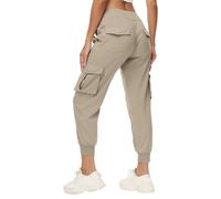 RLEHJN Ladies Cargo Trousers Offers of The Day, Joggers for Women UK Elasticated Waist Cropped Trousers with Pockets Plain Sweatpants Work Jogging Bottoms Yoga Pants Hiking Walking Combat Activewear