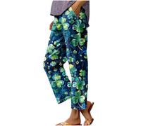 RLEHJN Ladies Cropped Trousers Warehouse Deals Clearance Floral Printed Capri Pants Spring Summer Baggy Lounge Pants Casual Beach Bottoms with Pockets Womens Trousers Elasticated Waist S-XXL Green
