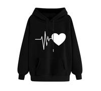 RLEHJN Ladies Hoodies Drawstring Hooded Sweatshirts with Pockets Long Sleeve Tops Floral/Hearts Printed Sweater Casual Fleece Lined Pullover Comfy Loose Fit Coats with Hood Womens Jumpers Size 8-16
