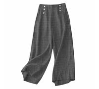 RLEHJN Ladies Linen Trousers With Elasticated Waist, Cotton Linen Button Lounge Pants, Plain Loose Fit Yoga Pants, Casual Wide Leg Bottoms With Pockets