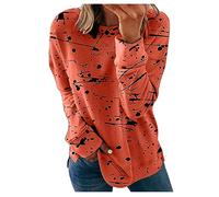 RLEHJN Ladies Sweatshirts without Hood, Womens Jumpers Graffiti Printed Pullover Autumn Casual Long Sleeve Tops Crewneck Sweaters Loose Fit Shirts Comfortable Jumpers Size 8-22 Orange