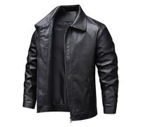RLEHJN Leather Jacket Mens Motorcycle Bomber Jacket Winter Warm Coat Windproof Retro Jacket Faux Leather Outerwear with Pockets Windbreaker Jacket Full Zip Lapel Collar Coat Black/Brown M-3XL