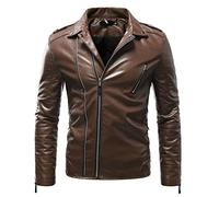 RLEHJN Leather Jacket Mens UK Clearance Motorcycle Bomber Jacket Winter Warm Coat Retro Jacket Faux Leather Outerwear with Pockets Windbreaker Jacket Full Zip Lapel Collar Coat