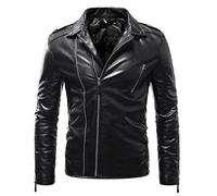RLEHJN Leather Jacket Mens UK Clearance Motorcycle Bomber Jacket Winter Warm Coat Retro Jacket Faux Leather Outerwear with Pockets Windbreaker Jacket Full Zip Lapel Collar Coat