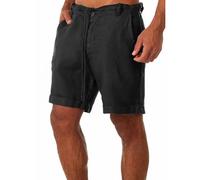 RLEHJN Linen Shorts Men Summer Plain Cotton Beach Shorts with Pockets Solid Color Elasticated Waist Short Bottoms Casual Half Pants for Walking, Running, Fishing, Hiking & Camping S-3XL Black