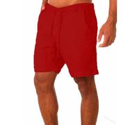 RLEHJN Linen Shorts Men Summer Plain Cotton Beach Shorts with Pockets Solid Color Elasticated Waist Short Bottoms Casual Half Pants for Walking, Running, Fishing, Hiking & Camping S-3XL Red